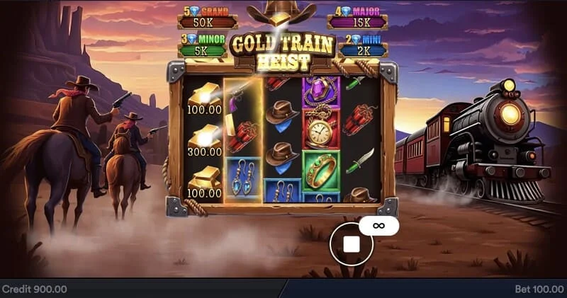 Gold Train Heist - skrin utama dengan gulungan dan teluk lanun
